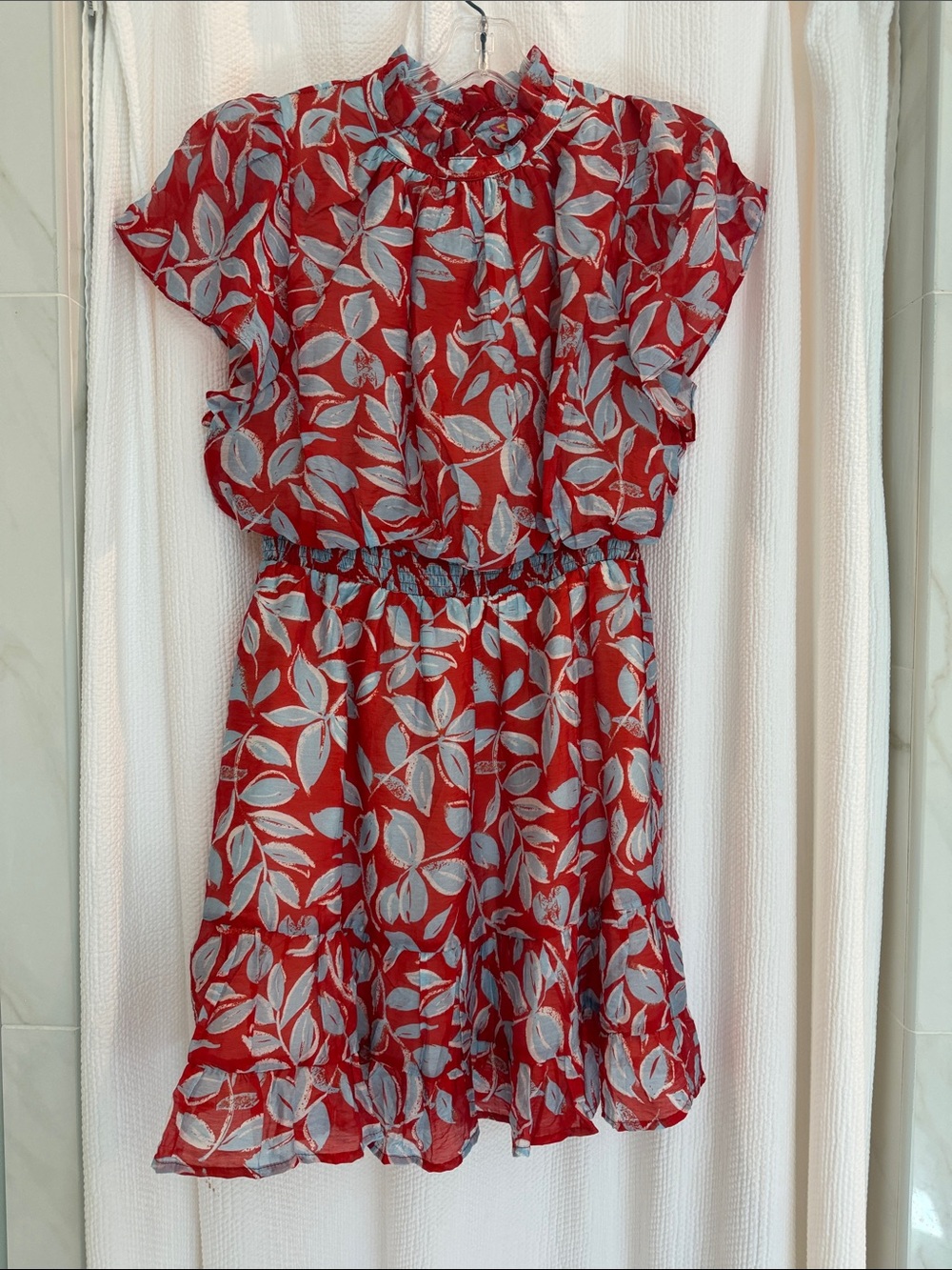 THML Orange and White Leaf Print Ruffle Dress NET